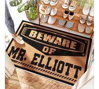 EJXN Tapis d'entrée avec envers en caoutchouc « Beware Of Mr. Elliott » - Paillasson d'entrée d'intérieur | Tapis pour entrée extérieure drôle - Soleil pour salle de bain (50 x 80 cm)