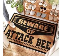 EJXN Tapis d'entrée coloré Beware Of Attack Bee - Caoutchouc extérieur | Deck/Summer Door - Paillasson amusant pour entrée extérieure, polypropylène et entrée coudée (40 x 60 cm)
