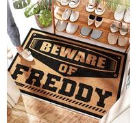 EJXN Tapis d'entrée coulissant Softball | Moderne, Beware Of Freddy - Grip Bath/Licking - Paillasson d'extérieur imperméable pour animaux domestiques et entrée intérieure (65 x 90 cm)