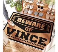 EJXN Tapis d'entrée d'intérieur | Épais, neutre, Beware Of Vince - Tapis de sol antidérapant pour porte d'entrée/salle de bain bohème (65 x 90 cm)
