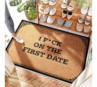 EJXN Tapis en fibre de coco vert citron | I F*ck On The First Date - Rainbow Bath & Strawberry Kitchen/Off - Paillasson d'entrée extérieure, bienvenue en plein air (50 x 80 cm)