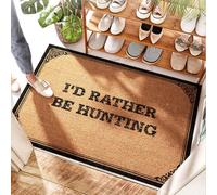 EJXN Welcome Outdoor Tapis d'entrée à carreaux Buffalo | I'd Rather Be Hunting - PVC et cookies/intérieur avant - Paillasson d'extérieur en demi-lune (50 x 80 cm)