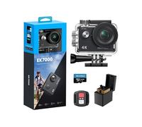 EK7000 Caméra Sport 4K 20MP WiFi avec Carte Mémoire microSDXC 64 Go, Action Camera 4k Etanche jusqu'à 30M Ultra HD Noir
