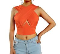 EKalgretrA Débardeur croisé Sexy sans Manches for Femme, Haut Court découpé sur Le Devant, Style Bustier d'été for soirées et Clubs Sexy sans Manches for Femme(E,M)