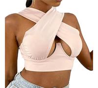 EKalgretrA Débardeur croisé Sexy sans Manches for Femme, Haut Court découpé sur Le Devant, Style Bustier d'été for soirées et Clubs Sexy sans Manches for Femme(G,3XL)