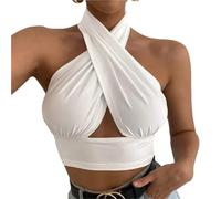 EKalgretrA Débardeurs Sexy for Femmes, Hauts Courts Dos Nu croisés, Tenue de Club, Grande Rue, Simple, Doux et Chaud Sexy sans Manches for Femme(White,M)