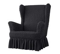 EKalgretrA Housse Fauteuil à Oreilles Housse de Chaise Extensible à Oreilles, Housses avec Jupe, Souples accoudoirs et Fond élastique(Black)
