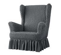 EKalgretrA Housse Fauteuil à Oreilles Housse de Chaise Extensible à Oreilles, Housses avec Jupe, Souples accoudoirs et Fond élastique(Dark Grey)