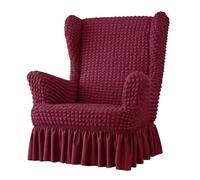 EKalgretrA Housse Fauteuil à Oreilles Housse de Chaise Extensible à Oreilles, Housses avec Jupe, Souples accoudoirs et Fond élastique(Dark Red)