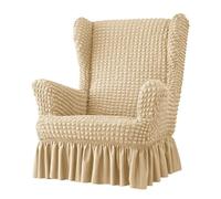 EKalgretrA Housse Fauteuil à Oreilles Housse de Chaise Extensible à Oreilles, Housses avec Jupe, Souples accoudoirs et Fond élastique(Deep for Beige)