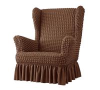 EKalgretrA Housse Fauteuil à Oreilles Housse de Chaise Extensible à Oreilles, Housses avec Jupe, Souples accoudoirs et Fond élastique(Dark Brown)