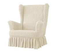 EKalgretrA Housse Fauteuil à Oreilles Housse de Chaise Extensible à Oreilles, Housses avec Jupe, Souples accoudoirs et Fond élastique(for Beige Color)