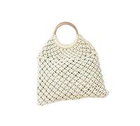 EKalgretrA Sac De Plage Tressé Sac à main d'été tissé en corde de coton, ensemble deux pièces, sac Style artistique plage mère-enfant(Off-white)