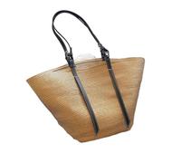 EKalgretrA Sac De Plage Tressé Sacs de panier paille plage sacs à main décontractés en rotin grande capacité fourre-tout femmes créateur(Khaki)