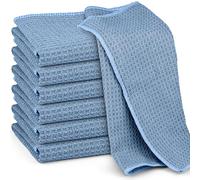 Ekedalen Chiffon Microfibre Waffle, 6X Serviette Sans Trace Absorbant Poussière, Lingette Essuie pour Verre Vitre Lunette Vaisselle Cuisine Menage Voiture, Torchon Nettoyage Réutilisable Lavable, Bleu