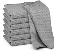 Ekedalen Chiffon Microfibre Waffle, 6X Serviette Sans Trace Absorbant Poussière, Lingette Essuie pour Verre Vitre Lunette Vaisselle Cuisine Menage Voiture, Torchon Nettoyage Réutilisable Lavable, Gris