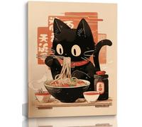 EKEYR Affiches mignonnes et drôles de chats noirs Ramen Nouilles Art mural japonais Chat noir Images Affiches Nourriture japonaise Tokyo Impressions d'art Impression murale pour la cuisine et la salle