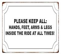 EKFBQBGW Keep All Hands Inside The Ride Metal Sign Whimsical Wall-Art for Game Room Man Cave Bar Playroom Decor 8 X 12 in