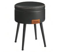 EKHO Collection - Pouf de Rangement, Tabouret de Coiffeuse, PU avec Coutures, Moderne Mi-siècle, Tabouret de Rangement Rond avec Pieds en Acier, Capacité 150 kg, Vert Forêt/Marron Caramel/Noir d'Encre