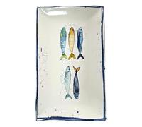 Ekilikua Home Assiettes en céramique avec dessins de poissons | Assiette rectangulaire en porcelaine avec motif de poissons | Bord bleu | Décorative pour table | Assiettes en porcelaine vintage design