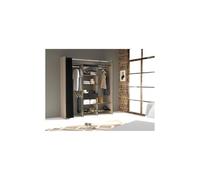 - Dressing Armoire VICTOR - 6 étageres + 1 tiroir + penderie + rideau - Chene