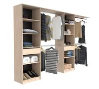 EKIPA Dressing extensible - 2 colonnes avec 2 tiroirs et 10 étagères + 4 penderies - Décor chêne - L 320 x P 40 x H 200 cm - DUO