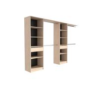 Dressing extensible - 2 colonnes avec 2 tiroirs et 10 étageres + 4 penderies - Décor chene - L 320 x P 40 x H 200 cm - DUO