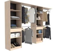 EKIPA Dressing extensible - 2 colonnes avec 2 tiroirs et 10 étageres + 4 penderies - Décor chene - L 320 x P 40 x H 200 cm - DUO