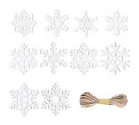 EKKONG 100PCS Ornements de Noël en Bois, Flocons de Neige en Bois de Noël, Suspension Sapin de Noël en Bois, Décorations de Noël avec Ficelle en Jute Corde pour Décoration d'arbre de Noël