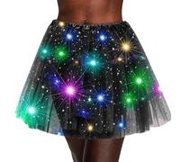 EKKONG Jupe en Tulle pour Femme,Jupe Lumineuse,Étoile à Paillettes avec lumières LED,Tulle en Maille Robe De Danse Jupe Party Dance Vêtements Costume De Danse De Ballet (FR/ES, Numérique, 40, Noir B)