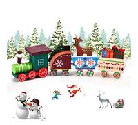 EKKONG Mini Train en Bois,Deco Noel Train Noël Décorations,décoration de Noel,Caravane Miniature Christmas Decorations,Mini Figurine décoration intérieure Maison (Couleur)