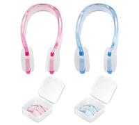 EKKONG Pince-Nez de Natation, 2 Pièces Pince-Nez en c avec Boîte de Rangement, Anti-Glisse, Étanche, pour Adultes et Enfants, Natation, Plongée Libre, Débutants (Bleu, Rose)