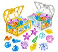 EKKONG Plongée Pierres Précieuses, Pierres Précieuses de Jouet, 36 Gemmes de Plongée Colorés et 2 Coffre Tresor, Acrylique Gemme en Jouet pour Piscines, Plages et Chasses au Trésor (Or+Argent)