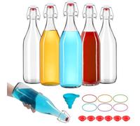 EkkoVla Lot de 6 bouteilles en verre de 1 l avec couvercle hermétique