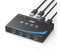 eKL Commutateur USB 3.0 avec 4 ordinateurs partageant 4 périphériques USB pour PC, ordinateur portable, souris, clavier, scanner, imprimante avec un bouton d'échange et sortie audio de 3,5 mm