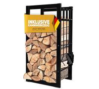 Eklavia Étagère à bois de cheminée avec serviteur de cheminée (3 pièces) - 80 x 40 x 25 cm - Étagère à bois de chauffage revêtue par pulvérisation et résistante à la rouille pour l'intérieur et