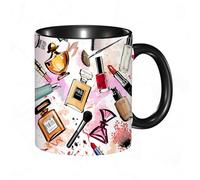 EKLMPS Original Mug en céramique,idéal comme cadeau,impression de haute qualité,mug à motifs,mug à thé,à café,330ml,Cosmétiques et maquillage à la mode Parfum Rouge à lèvres Vernis à ongles Pinceau Mo