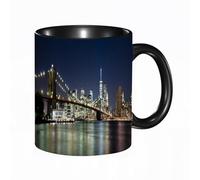 EKLMPS Original Mug en céramique,idéal comme cadeau,impression de haute qualité,mug à motifs,mug à thé,à café,330ml,New York, New York City Skyline de New York Pont de Brooklyn Nuit