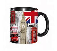 EKLMPS Original Mug en céramique,idéal comme cadeau,impression de haute qualité,mug à motifs,mug à thé,à café,330ml,Londres Angleterre Ville Monument Rétro Union Téléphone Bus Big Ben Drapeau,