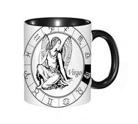 EKLMPS Original Mug en céramique,idéal comme cadeau,impression de haute qualité,mug à motifs,mug à thé,à café,330ml,image en noir et blanc du signe astrologique de la Vierge