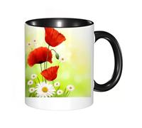 EKLMPS Original Mug en céramique,idéal comme cadeau,impression de haute qualité,mug à motifs,mug à thé,à café,330ml,Fleurs de pavot et de marguerite avec un flou naturel