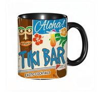 EKLMPS Original Mug en céramique,idéal comme cadeau,impression de haute qualité,mug à motifs,mug à thé,à café,330ml, Panneau en métal rouillé vintage Tiki bar sur fond blanc