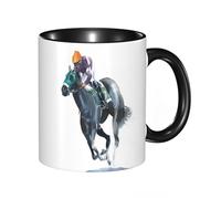 EKLMPS Original Mug en céramique,idéal comme cadeau,impression de haute qualité,mug à motifs,mug à thé,à café,330ml,Course de chevaux compétition cheval noir aquarelle peinture isolée sur fond blanc