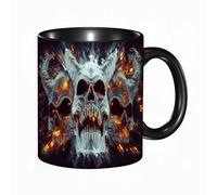 EKLMPS Original Mug en céramique,idéal comme cadeau,impression de haute qualité,mug à motifs,mug à thé,à café,330ml, Trois crânes de démons avec des cornes brûlantes - 3D