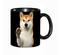 EKLMPS Original Mug en céramique,idéal comme cadeau,impression de haute qualité,mug à motifs,mug à thé,à café,330ml,Portrait d'un adorable chien Shiba Inu. Il a l'air amical, donne la patte