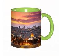 EKLMPS Original Mug en céramique,idéal comme cadeau,impression de haute qualité,mug à motifs,mug à thé,à café,330ml, Vieille ville de Jérusalem, centre historique de la ville, Israël, vue au crépuscul
