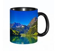 EKLMPS Original Mug en céramique,idéal comme cadeau,impression de haute qualité,mug à motifs,mug à thé,à café,330ml,Paysage de montagne d'été des Alpes avec lac.