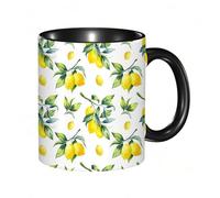 EKLMPS Original Mug en céramique,idéal comme cadeau,impression de haute qualité,mug à motifs,mug à thé,à café,330ml, motif citron sur fond blanc.
