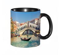 EKLMPS Original Mug en céramique,idéal comme cadeau,impression de haute qualité,mug à motifs,mug à thé,à café,330ml,Gondole près du pont du Rialto à Venise, Italie