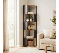 CALICOSY - Etagère d'angle 5 niveaux avec flancs en métal noir H172 cm - EKLO - Bois clair